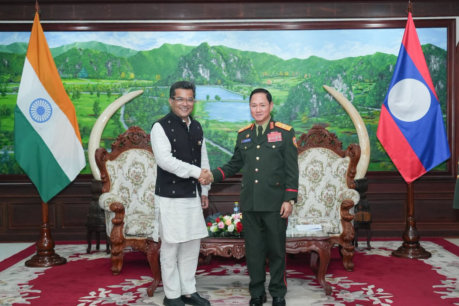 Hon’ble Minister of State for External Affairs, Shri Pabitra Margherita, met Gen. Khamlieng Outhakaisone, Minister of National Defence of the Lao PDR, in Vientiane and discussed ways to further enhance defence cooperation between India and Lao PDR.