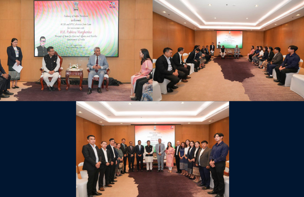 Hon’ble Minister of State for External Affairs & Textiles, Shri Pabitra Margherita, interacted with the vibrant #ITEC and #ICCR alumni in Vientiane. Truly inspiring to see how India's capacity-building partnerships continue to contribute to the developmental journey of Lao PDR and reinforce our profound people-to-people ties. Our alumni remain the strongest pillars of our bilateral friendship, fostering deeper civilizational connects, goodwill, and mutual trust. Actively advancing India's #ActEastPolicy!