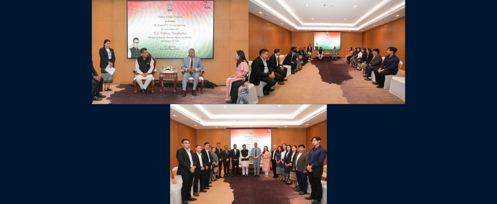 Hon’ble Minister of State for External Affairs & Textiles, Shri Pabitra Margherita, interacted with the vibrant #ITEC and #ICCR alumni in Vientiane. Truly inspiring to see how India's capacity-building partnerships continue to contribute to the developmental journey of Lao PDR and reinforce our profound people-to-people ties. Our alumni remain the strongest pillars of our bilateral friendship, fostering deeper civilizational connects, goodwill, and mutual trust. Actively advancing India's #ActEastPolicy!