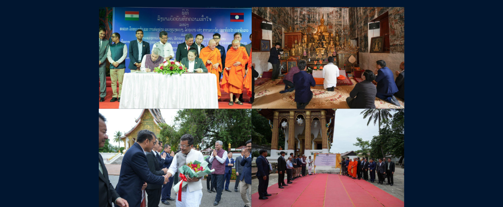 Hon’ble Minister of State for External Affairs & Textiles, Shri Pabitra Margherita, delighted to visit the UNESCO World Heritage City of Luang Prabang and witness GoI-funded Quick Impact Projects preserving our shared heritage, promoting tourism and benefiting communities at the grassroots. Witnessed the signing of the MoU between India and Vientiane for the conservation and restoration of the mural paintings at Wat Pa Khae Temple, with GoI assistance, and unveiled a plaque marking the project. The Ramayana and Jataka themed paintings beautifully reflect the deep civilizational and cultural connect between India and Vientiane