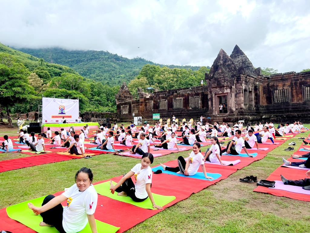 Celebrations of International Day of Yoga at Vat Phou, Champasak Province, Lao PDR on 21 June 2023